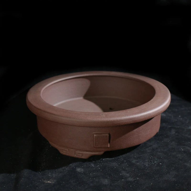 9 inch (23cm) Round Wide-Rim Traditional Unglazed Raised Feet Bonsai Pot Top View