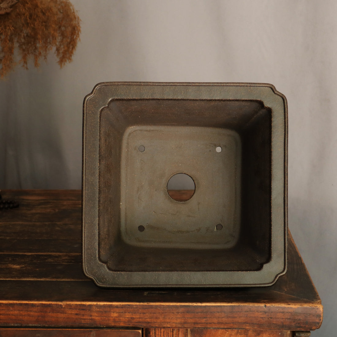 9 inch (23cm) Wide, 5.5 inch (14cm) Deep Flared Square Black Semi Cascade Bonsai Pot Inner View