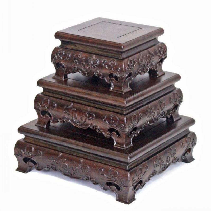 Multi-Sized Antique Style Dark Brown Square Wooden Bonsai Stands - Potscape