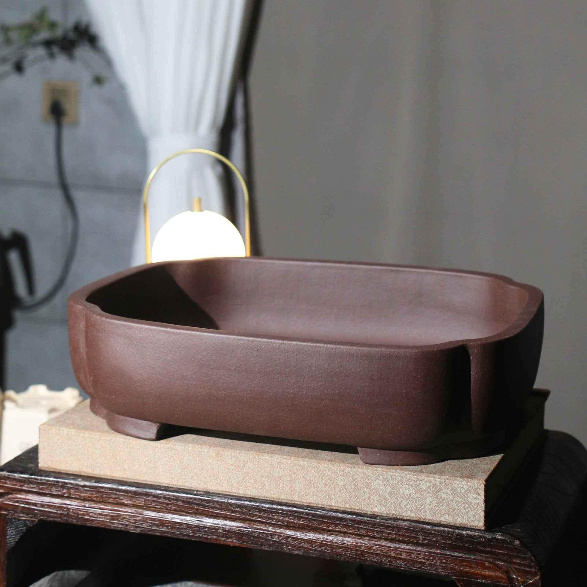 14.7" (37.5cm) Handmade Soft-Edge Rectangular Yixing Clay Bonsai Pot