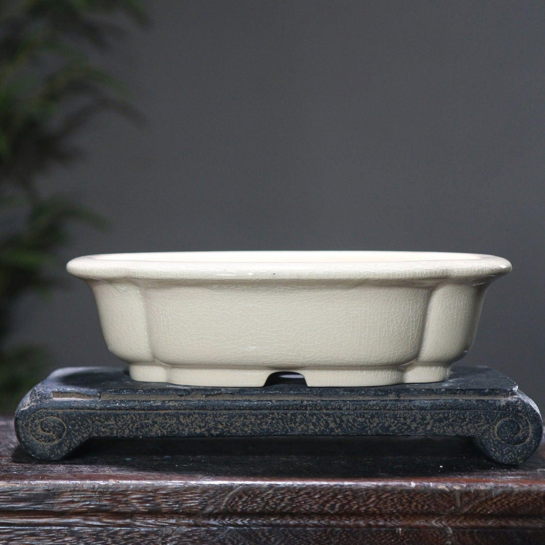 8.6" (22cm) Lotus Shaped Handmade Cracked Glaze Bonsai Pots Milky White Color
