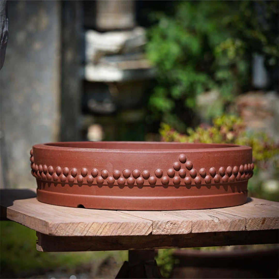 16.7" (42.5cm) Grote Ronde Verhoogde Gestikte Premium Drum Bonsai Pot